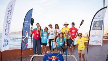 Podios Longboard femenino y masculino y Junior Sub18 femenino del Gran Canaria Pro-AM de Paddle Surf disputado en la playa de Las Canteras, Las Palmas de Gran Canaria, el mi¨¦rcoles 22 de noviembre.