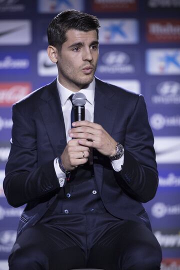 Morata speaking during his unveiling on Tuesday.