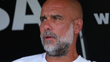 ORLANDO, FLORIDA - JUNE 26: Pep Guardiola, Head Coach of Manchester City, looks on during the FIFA Club World Cup 2025 group G match between Juventus FC and Manchester City FC at Camping World Stadium on June 26, 2025 in Orlando, Florida. Dan Mullan/Getty Images/AFP (Photo by Dan Mullan / GETTY IMAGES NORTH AMERICA / Getty Images via AFP)