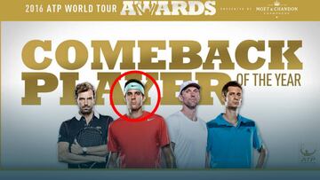 Juan Martín del Potro (rodeado de un círculo rojo, competía por el premio con Benneteau, Karlovic y Mayer.