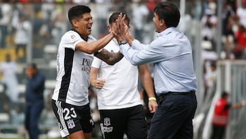 Futbol, Colo Colo vs Universidad de Chile.
Fecha 5, campeonato Nacional 2022.
El jugador de Colo Colo Esteban Pavez, derecha, celebra su gol contra Universidad de Chile durante el partido de primera division realizado en el estadio Monumental.
Santiago, Chile.
06/03/2022
Marcelo Hernandez/Photosport
Football, Colo Colo vs Universidad de Chile.
5th date, 2022 National Championship.
Colo Colo’s player Esteban Pavez, right, celebrates his goal against Universidad de Chile during the first division match at Santa Laura stadium.
Santiago, Chile.
06/03/2022
Marcelo Hernandez/Photosport