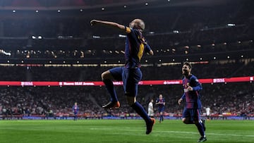 BARCELONA, SPAIN - APRIL 21: Andres Iniesta of FC Barcelona celebrates after scoring his team&#039;s fourth goal during the Spanish Copa del Rey Final match between Barcelona and Sevilla at Wanda Metropolitano stadium on April 21, 2018 in Barcelona, Spain