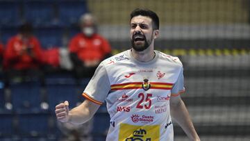 Agustín Casado celebra uno de sus goles en el Europeo.