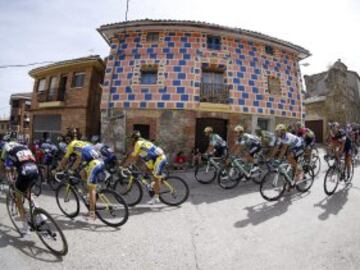 El pelotón al inicio de la decimotercera etapa de la Vuelta Ciclista a España 2014, entre Belorado (Burgos) y Cabárceno (Cantabria), con un recorrido de 188,7 kilómetros.