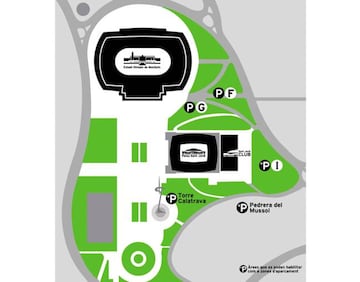 Mapa de los aparcamientos en el Palau Sant Jordi