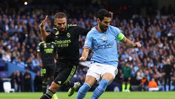 Gundogan, ante Carvajal en el City-Real Madrid de este mi¨¦rcoles.