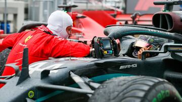 VETTEL Sebastian (ger), Scuderia Ferrari SF1000, HAMILTON Lewis (gbr), Mercedes AMG F1 GP W11 Hybrid EQ Power+, portrait in the parc ferme winning the race and his 7th world champion title during the Formula 1 DHL Turkish Grand Prix 2020, from November 13 to 15, 2020 on the Intercity Istanbul Park, in Tuzla, near Istanbul, Turkey - Photo Antonin Vincent / DPPI
AFP7
15/11/2020 ONLY FOR USE IN SPAIN