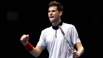 LONDON, ENGLAND - NOVEMBER 15: Dominic Thiem of Austria celebrates match point after he wins his round robin match against Kei Nishikori of Japan during Day Five of the Nitto ATP Finals at The O2 Arena on November 15, 2018 in London, England. (Photo by Julian Finney/Getty Images)