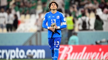 Mexico's goalkeeper #13 Guillermo Ochoa reacts after the Qatar 2022 World Cup Group C football match between Saudi Arabia and Mexico at the Lusail Stadium in Lusail, north of Doha on November 30, 2022. (Photo by Alfredo ESTRELLA / AFP)