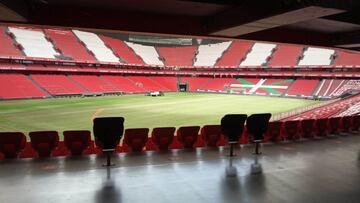 El césped de San Mamés este martes.