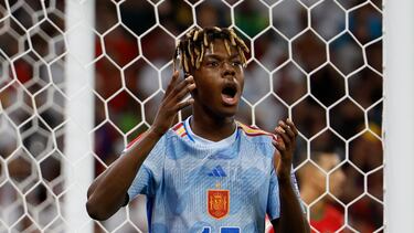 Nico Williams de España reacciona hoy, en un partido de los octavos de final del Mundial de Fútbol Qatar 2022 entre Marruecos y España en el estadio Ciudad de la Educación en Rayán (Catar). EFE/ Alberto Estevez
