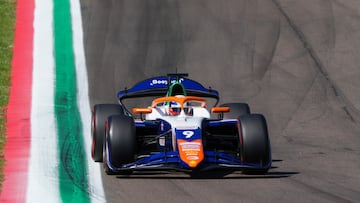 IMOLA, ITALY - MAY 18: Sebastian Montoya of Colombia and PREMA Racing (9) on track during the Round 4 Imola Feature race of the Formula 2 Championship at Autodromo Internazionale Enzo e Dino Ferrari on May 18, 2025 in Imola, Italy. (Photo by Malcolm Griffiths - Formula 1/Formula Motorsport Limited via Getty Images)