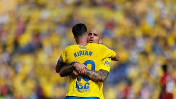 Kirian celebra un gol con Las Palmas.