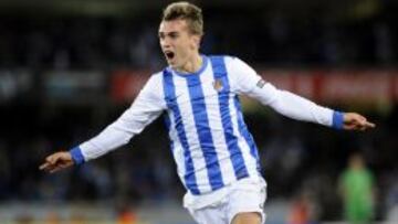 GOLEADOR. Griezmann celebra un gol con la Real Sociedad en Anoeta. El jugador marcó 20 tantos la pasada campaña.