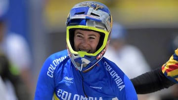 Colombia's cyclists Mariana Pajon celebrates after winning the gold medal in the Cycling BMX Women's Race Final during the XIX Bolivarian Games in Valledupar, Cesar department, Colombia, on July 1, 2022. (Photo by Raul ARBOLEDA / AFP) (Photo by RAUL ARBOLEDA/AFP via Getty Images)