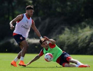 Alexis Sánchez y su alegría en la última sesión de entrenamientos del Arsenal.