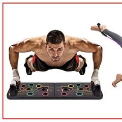 Entrena con esta tabla de ejercicios 13 en 1 que incluye dos bandas de resistencia