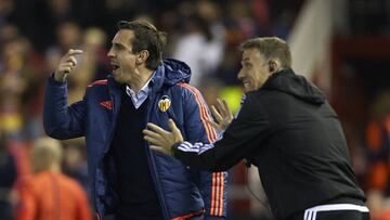 Gary Neville and brother Phil on the touchline.  