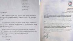 Las cartas que se enviaron Daragh y el entrenador del Liverpool, J&uuml;rgen Klopp.