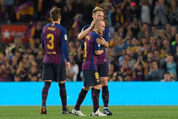 Andres Iniesta walks off the pitch. Iniesta, who joined Barcelona's academy 22 years ago, played his final game for the club.