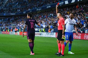 Neymar sent off against Málaga, will probably be suspended for El Clásico