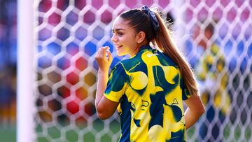 Jana Gutierrez of America during the Quarterfinal first leg match between Guadalajara and America as part of the Liga BBVA MX Femenil, Torneo Apertura 2024 at Akron Stadium on November 08, 2024 in Guadalajara, Jalisco, Mexico.