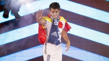 Real Madrid's forward Alvaro Morata celebrates the team's win at the Santiago Bernabeu stadium in Madrid on June 4, 2017 after winning the UEFA Champions League football match final Juventus vs Real Madrid CF held at the National Stadium of Wales in Cardiff on June 3, 2017. / AFP PHOTO / CURTO DE LA TORRE