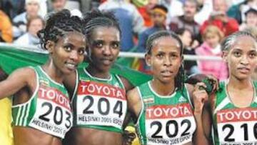 <b>LAS CUATRO FANTÁSTICAS. </b>De izquierda a derecha, Ejegayehu Dibaba, Tirunesh Dibaba, Defar y Melkamu, las cuatro primeras en 5.000.