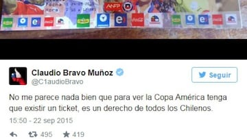 Claudio Bravo criticó a la
ANFP a través de las redes