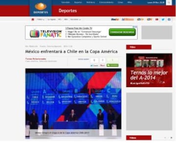 Televisa destacó que México se enfrentará a Chile en la Copa América.