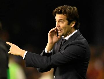 El entrenador del Real Madrid, Solari, durante el encuentro en Balaídos.