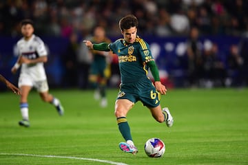 Los Angeles Galaxy midfielder Riqui Puig has a shot on goal in his side's 1-1 draw against the Vancouver Whitecaps.