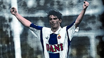Lardín celebra uno de los dos tantos conseguidos aquella noche en el Santiago Bernabéu ante el Real Madrid.