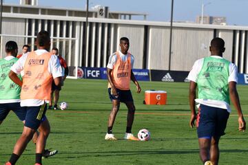 La Selección Colombia continúa trabajando en la sede de la Federación Colombiana de Fútbol en Barranquilla bajo el mando del técnico Reinaldo Rueda. Tras la atención a la prensa, el grupo conformado por jugadores del FPC hizo trabajo en espacio reducido, fútbol y trabajo de arqueros.