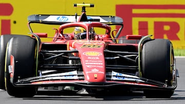 Monza (Italy), 29/08/2024.- Scuderia Ferrari driver Carlos Sainz Jr. of Spain steers his car during the first practice session for the Formula One Grand Prix of Italy, in Monza, Italy, 29 August 2024. The 2024 Formula 1 Grand Prix of Italy is held at the Monza National Autodrome circuit race track on 01 September. (Fórmula Uno, Italia, España, Roma) EFE/EPA/Daniel Dal Zennaro