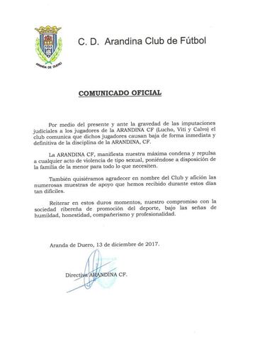 Comunicado del Arandina.