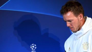 Bayern Munich's German head coach Julian Nagelsmann arrives for a press conference in Paris on the eve of the UEFA Champions League round of 16 football match Bayern Munich against Paris Saint-Germain (PSG) on February 13, 2023. (Photo by FRANCK FIFE / AFP)