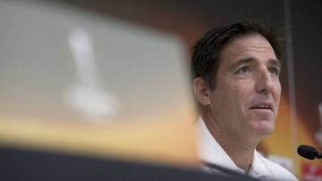 El entrenador del Celta de Vigo, el argentino Eduardo Berizzo, durante la rueda de prensa que ha ofrecido hoy previa al partido de ma&ntilde;ana de la quinta jornada de la Liga Europa ante el Standard de Lieja, en el estadio de Bala&iacute;dos. 