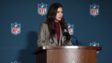 NEW ORLEANS, LOUISIANA - FEBRUARY 03: Kristi Noem, Secretary, U.S. Department of Homeland Security speaks during the Super Bowl LIX Public Safety Press Conference at the Ernest N. Morial Convention Center on February 03, 2025 in New Orleans, Louisiana. Chris Graythen/Getty Images/AFP (Photo by Chris Graythen / GETTY IMAGES NORTH AMERICA / Getty Images via AFP)