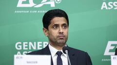 ISTANBUL, TURKIYE - SEPTEMBER 23: Chairman of the European Club Association (ECA) Nasser Al-Khelaifi speaks to the press after the meeting ECA General Assembly Meeting in Istanbul, Turkiye on September 23, 2022. (Photo by Mehmet Eser/Anadolu Agency via Getty Images)