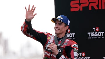 MotoGP - Thailand Grand Prix - Chang International Circuit, Buriram, Thailand - February 28, 2026 Second placed Ducati Lenovo Team's Marc Marquez celebrates with a medal after the MotoGP sprint race REUTERS/Chalinee Thirasupa