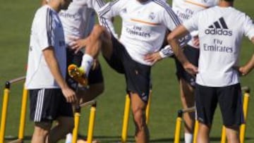 Cristiano (208 goles con el Madrid), durante el último entrenamiento del equipo.