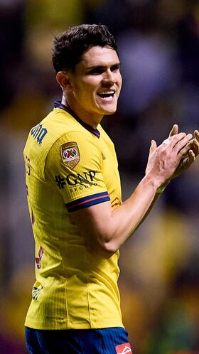 Israel Reyes of America during the final first-leg match between America and Monterrey as part of the Torneo Apertura 2024 Liga MX at Cuauhtemoc Stadium, on December 12, 2024 in Puebla, Mexico.