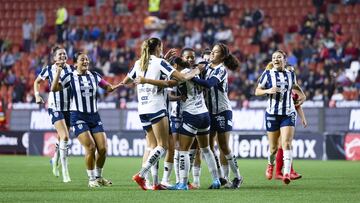 Dania Perez celebrates her goal 0-1 of Monterrey during the 17th round match between Tijuana and Monterrey as part of the Liga BBVA MX Femenil, Torneo Apertura 2024 at Caliente Stadium on November 03, 2024 in Tijuana, Baja California, Mexico.