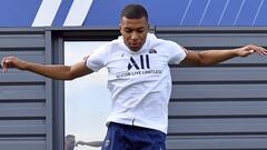 Kylian Mbapp&eacute;, en un entrenamiento con el PSG esta pretemporada.