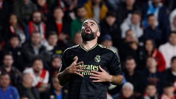 Soccer Football - LaLiga - Rayo Vallecano v Real Madrid - Campo de Futbol de Vallecas, Madrid, Spain - November 7, 2022 Real Madrid's Dani Carvajal reacts REUTERS/Susana Vera