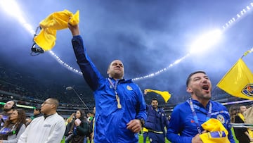Andre Soares Jardine head coach of America celebrates of Champions during the final second leg match between Club America and Tigres UANL as part of Torneo Apertura 2023 Liga BBVA MX, at Azteca Stadium, December 17, 2023, in Mexico City, Mexico.