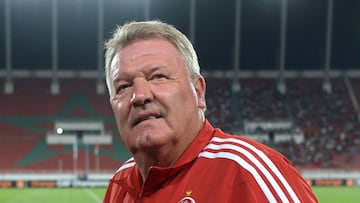 Wydad Athletic Club's coach John Toshack arriving at the match against the Asec Mimosas club during the 20th edition of CAF Champion League in the Moroccan capital Rabat.