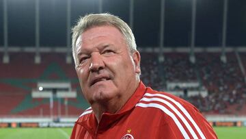 Wydad Athletic Club's coach John Toshack arriving at the match against the Asec Mimosas club during the 20th edition of CAF Champion League in the Moroccan capital Rabat.