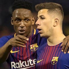 Penal y baile de Yerry Mina con Barcelona